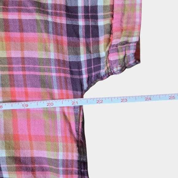 Soft Surroundings Plaid Cotton Gauze Blouse Short Sleeve Pink M Spring Preppy - Picture 8 of 10